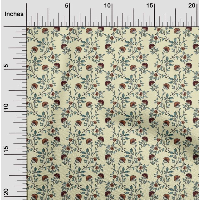 oneOone Cotton Poplin Fabric Leaves & Floral Block Decor Fabric Printed BTY 42 Inch Wide