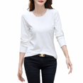 thumbnail image 2 of RXIRUCGD Hauts pour Femmes 2024 Col Rond Couleur Unie Chandail de Base Intérieur à Manches Longues Haut/chemise à Col Rond, Blanc, Taille : L, 2 of 8