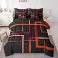 thumbnail image 1 of Geometric Square Bed in a Bag 7pcs Black and Red Orange Bedding Set, Modern Abstract Full Size Comforter Set Contemporary Rectangle Bedding Comforter Sets, Mid Century Lines Bed Set for Boys Girls, 1 of 6
