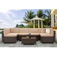 thumbnail image 2 of YODOLLA 7-Piece Patio Furniture Set, Brown Rattan Wicker Outdoor Sectional Sofa Couch with Table Patio Conversation Set for Lawn& Backyard In Beige, 2 of 7