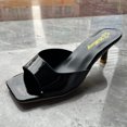 thumbnail image 4 of Womens Heeled Sandals High Kitten Heel Open Square Toe Solid Color Slide One Strap Stiletto Backless Party Dresses Pumps Black, 4 of 5