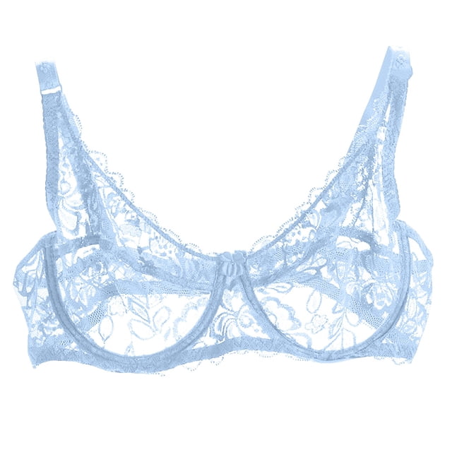 WMTBSRSW Women's Floral Lace Bra Full Coverage See Through Bralettes Demi Sheer Mesh Balconette Bralette Unlined Underwire Embroidered Mesh Soft Bralettes