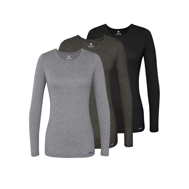 Adar Underscrubs for Women Multi Color 3 Pack - Long Sleeve Underscrub Comfort Tee