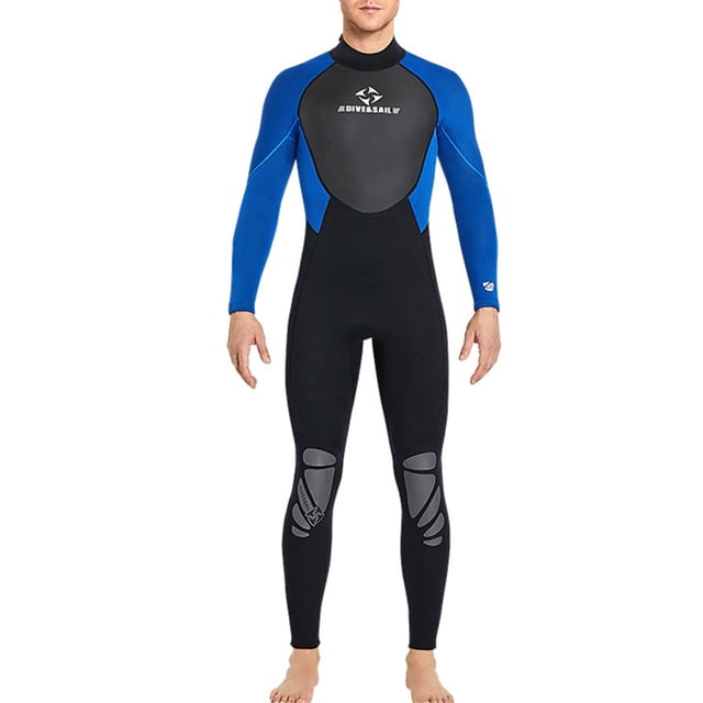 QualitChoice Combinaison de Plongée Haute Efficacité à Manches Longues, Maillot de Bain Doux pour la Peau, Col Ras du Cou Classique, Structure Composite à Trois Couches, Combinaison de Plongée Homme Bleu TTG