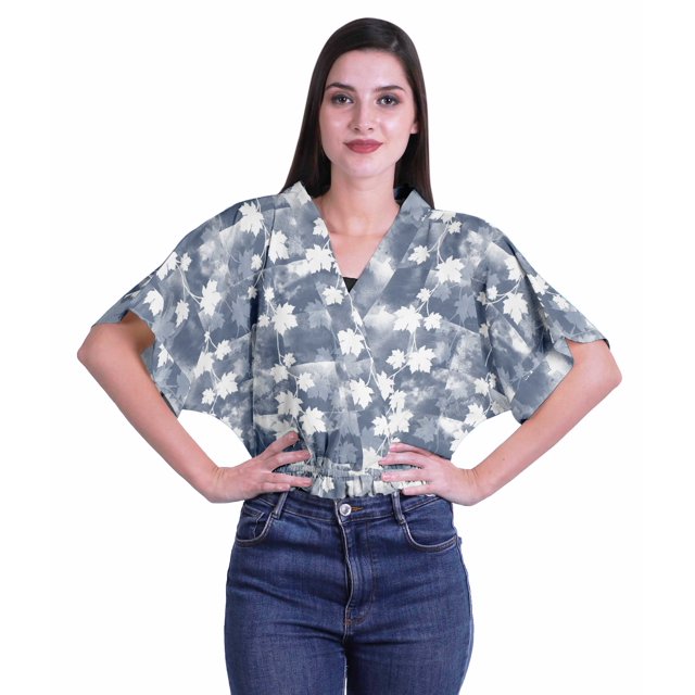 Moomaya Hauts Cache-Cœur pour Femmes Imprimés Taille Élastique Manches Boxy Blouse Cache-Cœur Décontractée