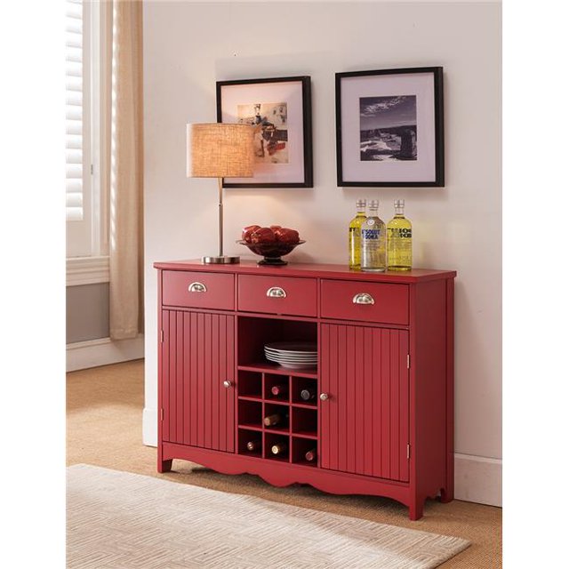 Kings Brand Furniture Buffet Serveur Console avec Rangement pour Vin, Fini Rouge