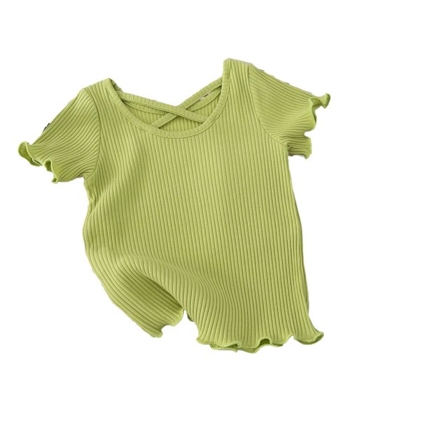 Birdeem 1-8 Years Girls Back Short-Sleeved T-Shirt Summer Childrens Solid Color All-Matching Casual Top