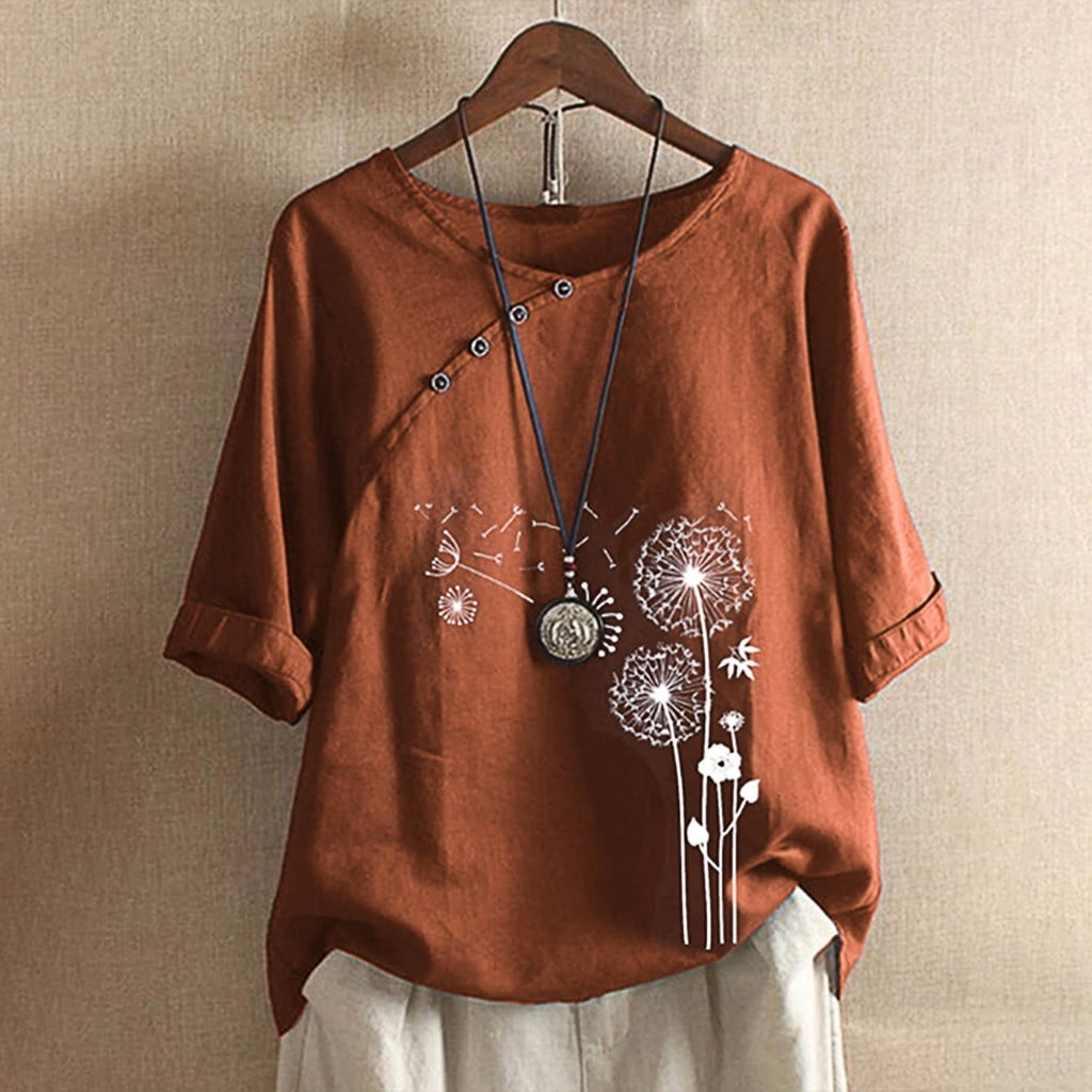 DPTALR Women Casual Button Floral Print Short Sleeve T-Short Blouse Tops