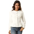 thumbnail image 1 of INSPIRE CHIC Veste en Denim à Basque pour Femme, Col Rond, Sans Col, Boutonnée, 1 of 6