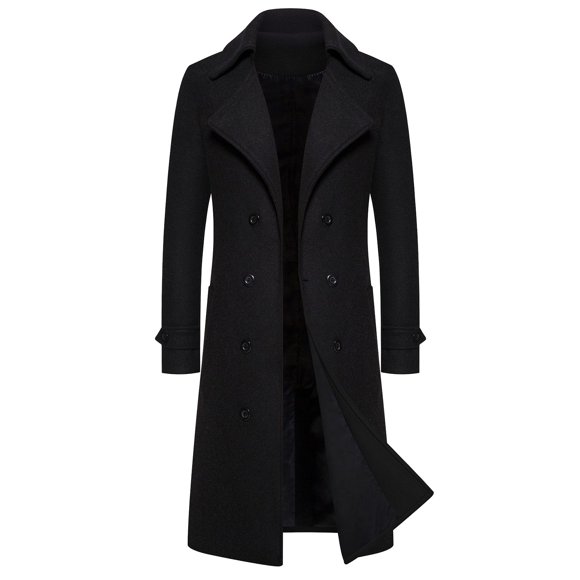 zfhfof Men's Notched Collar Trench Coat Double Breasted Long Winter Pea Coats Slim Fitted Casual Business Wool Overcoat Jacket