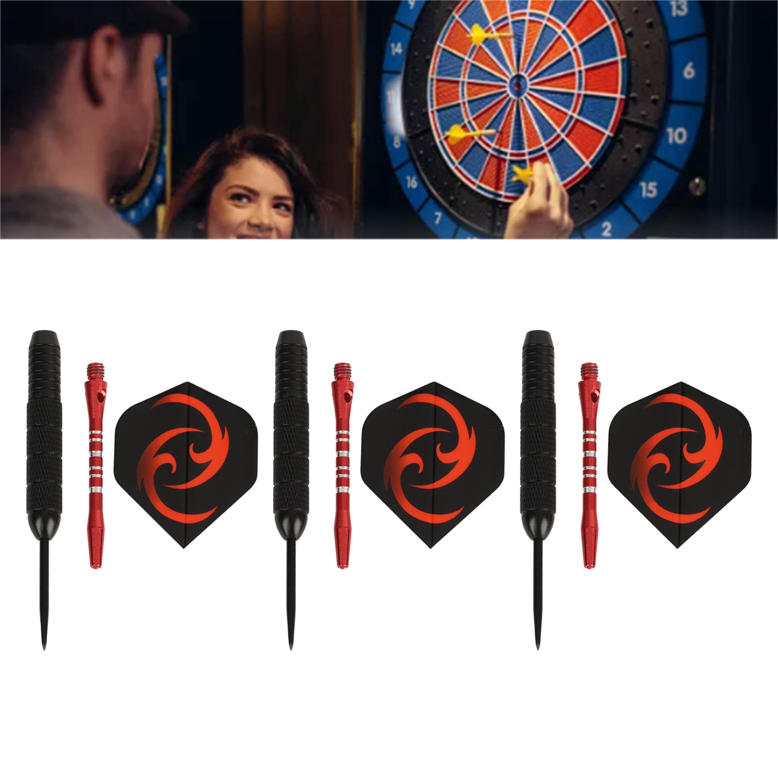Flight Steel Tip Darts Set with Anti Slip Handle Tough Tip Material for Dartboard Home Bar
