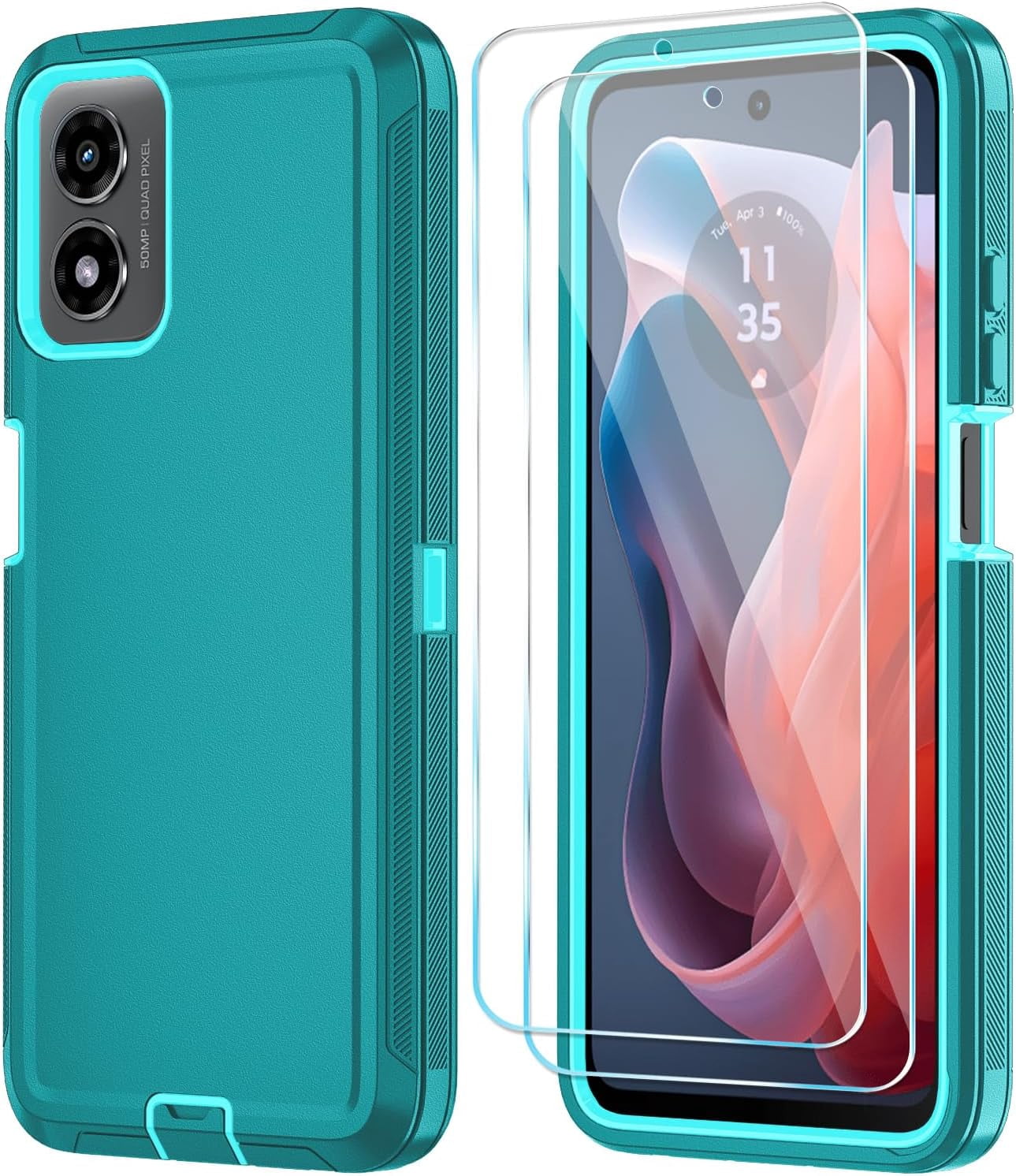 HCTian Phone Case for Motorola Moto G Play 2024 4G Case with HD Screen Protector, Heavy Duty Shockproof & Dropproof 3-Layer Cover Phone Case for Moto G Play 2024