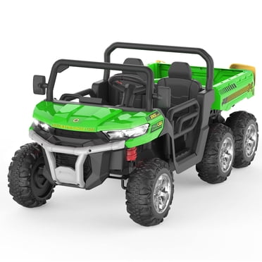 24 Volt 4WD Kids Ride on Dump Truck with Remote Control, 2 Seater Electric Powered 6-Wheel UTV Toys, Ride on Tractor Car w/ Tipping Bucket Trailer, Shovel, Suspension, Bluetooth Music, Green