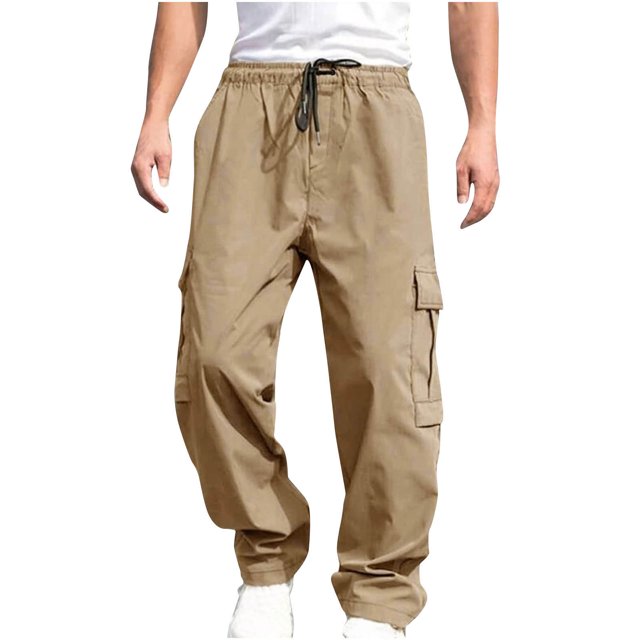 cfhntfmh Mens Cargo Pants Elastic Waist Drawstring Straight Leg Pants Plus Size Baggy Sports Trousers with Multi Pockets