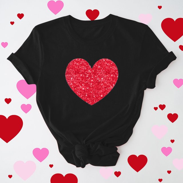 Meichang T-Shirts de la Saint-Valentin pour Femmes Hauts Mignons Imprimé Cœur Hauts Mignons Col Rond Manches Courtes Décontracté T-Shirts de Vacances Saint-Valentin