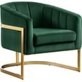 thumbnail image 1 of Meridian Furniture Carter Collection Fauteuil d'Appoint Moderne / Contemporain Rembourré en Velours à Dossier Tonneau avec Base en Acier Inoxydable Doré, Vert, 29 Pouces L x 27.5 Pouces P x 31 Pouces H, 1 of 2