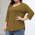 thumbnail image 1 of Ovbmpzd Hauts pour Femmes Manches 3/4 Grande Taille Col en V Jaune Blouses Unies Blouses pour Femmes G, 1 of 8