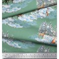 thumbnail image 3 of Soimoi Blue Rayon Fabric Animals & Pine Tree Print Fabric by Yard 56 Inch Wide, 3 of 5