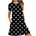 thumbnail image 1 of Weiqiqre Robes pour Femmes Été Décontractées à Manches Courtes Col Ras du Cou Robes T-Shirt Amples Évasées Mini avec Poches, 1 of 5