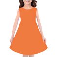 thumbnail image 1 of vdgthytj Girls Summer Midi Dresses Round Neck Solid Color Sundress Sleeveless A-Line Flowy Knee Length Dress, 1 of 3