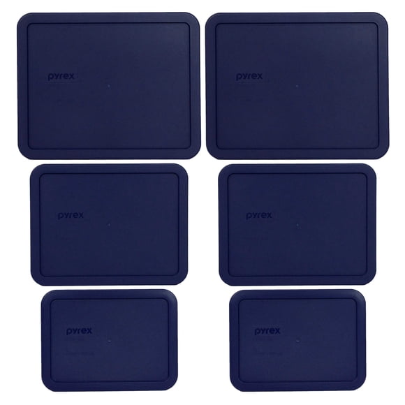 Pyrex (2) 7212-PC 11-Cup (2) 7211-PC 6-Cup and (2) 7210-PC 3-Cup Blue Plastic Storage Lids Made in the USA