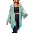 thumbnail image 1 of IROINID Cardigan Mi-Long pour Femmes, Veste Ouverte devant, Rayures, Manches Longues, Cardigan Décontracté, Ample, Bleu, 1 of 9