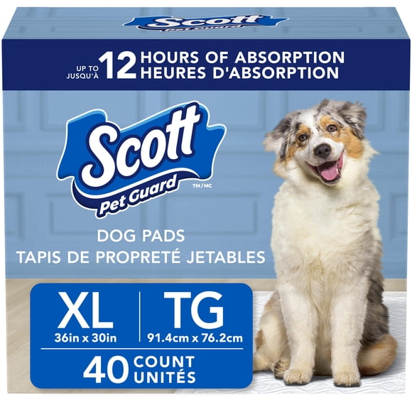 Scott Pet Guard Tapis de Propreté pour Chiens - Tapis Éducateurs pour Pipi pour Chiots, Chiens Moyens & Grands - jusqu'à 12 Heures d'Absorption, Contrôle des Odeurs - Tapis Pipi pour Chiens Faciles à Jeter - Taille TG - 30 Pouces x 36 Pouces - Lot de 40