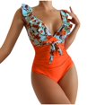 thumbnail image 3 of Women‘s One Piece Swimsuits Ruffled Deep V Neck Monokini Bathing Suits Tummy Control Tie Front Swimwear, 3 of 8