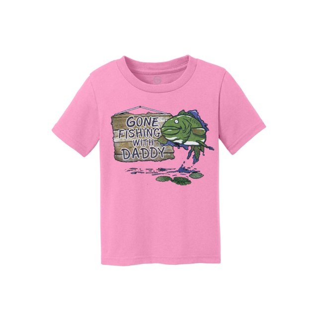 Gone Fishing With Daddy Kids Cotton T-Shirt - Candy Pink - Small