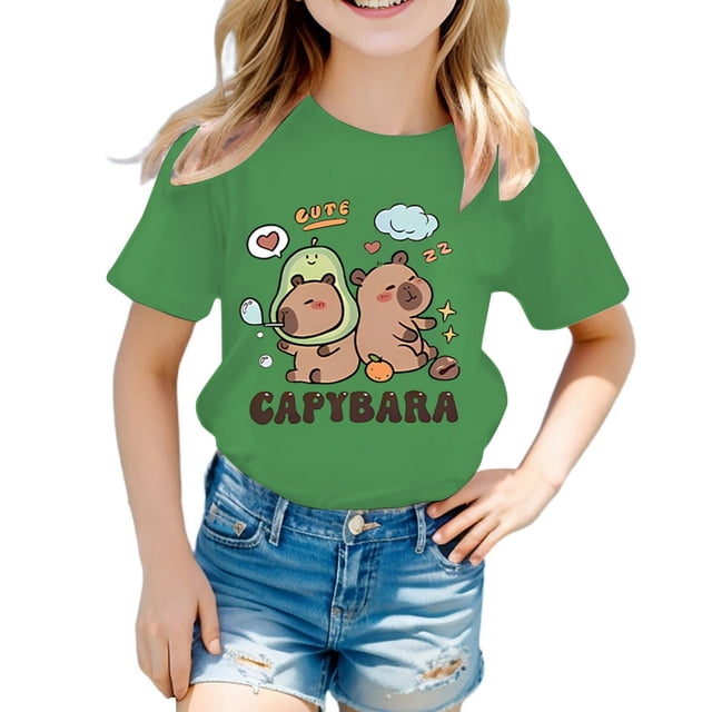 LYHaoo T-Shirt à Manches Courtes Décontracté Ample pour Filles, Col Rond, Imprimé à Motif d'Animaux de Dessin Animé, T-Shirts à Col Rond Tailles 10-12 Ans