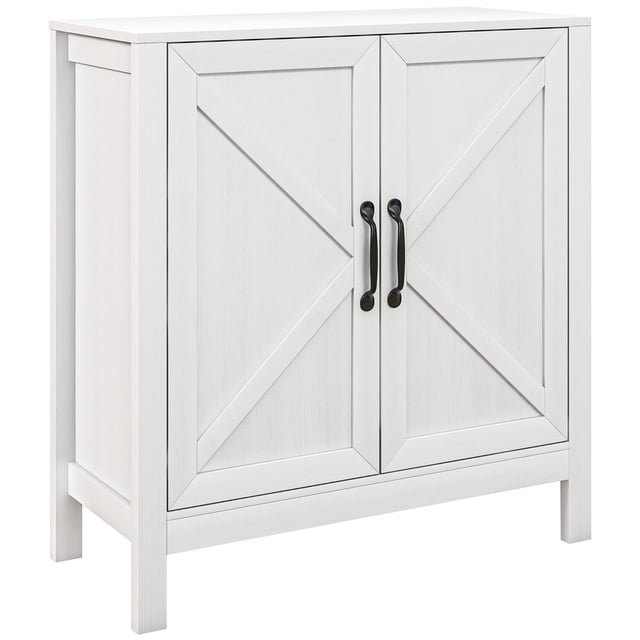 HOMCOM Armoire de Rangement, Buffet Bahut avec Tablette Ajustable, Blanc. une Armoire Moderne de Style Ferme avec un design de Porte de Grange, Fini grain de Bois et Poignées en Métal Noir. Fabriquée en Panneau de Particules de Qualité P2 avec Tablettes Ajustables pour un Rangement Polyvalent. Idéale pour les Meubles d'Entrée Ou le Rangement de Médias. Dimensions : 31,5 Pouces de Large, 13,8 Pouces de Profondeur et 33,5 Pouces de Hauteur.