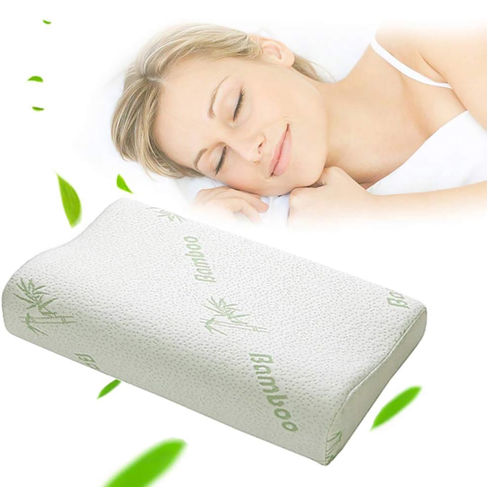Hidetex Bamboo Memory Foam Pillow - Contour Sleeping Pillow with Soft Washable Cover (50×30cm, 1lb)