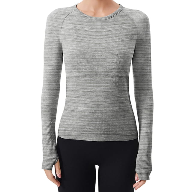 Hvobtty T-Shirt à Manches Longues Décontracté à Col Rond pour Femmes, Vêtements de Sport de Course à Manches Longues pour Femmes et Tenue de Yoga Respirante Sans Coutures
