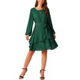 thumbnail image 1 of INSPIRE CHIC Robe Patineuse Mini Évasée pour Femme d'Automne à Col Rond à Manches Longues avec Ceinture à la Taille à Volants TG Vert Foncé, 1 of 5