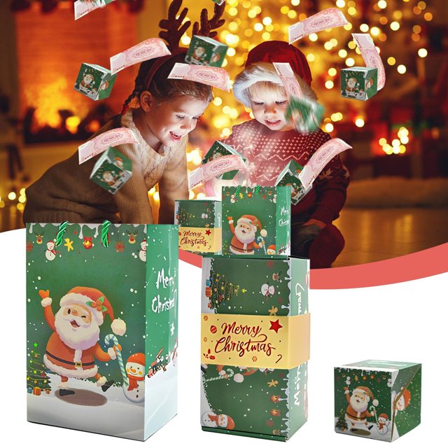 Christmas Exploding Gift Box - Surprise Box Gift Box for Money - 12PCS Unique Christmas Folding Bouncing Green Paper Gift Wrap Boxes Sets