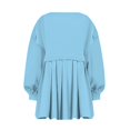 thumbnail image 3 of Womens Oversized Sweatshirt Dress Long Flowy Patchwork Pullover Tops Cute Drop Shoulder Sweatshirts Fall Long Sleeve Mini Dress Teen Girls Crewneck Solid Tunic Pleated Loose Clothing Beig, 3 of 5