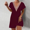 thumbnail image 2 of Birdeem Mode Femme Été Uni Décontracté Col en V Manches Courtes Vacances Robe en Dentelle, 2 of 7