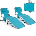 thumbnail image 1 of Gymax Ensemble de 2 Chaises Longues de Plage Pliantes Inclinables avec Trou pour le Visage Turquoise, 1 of 10