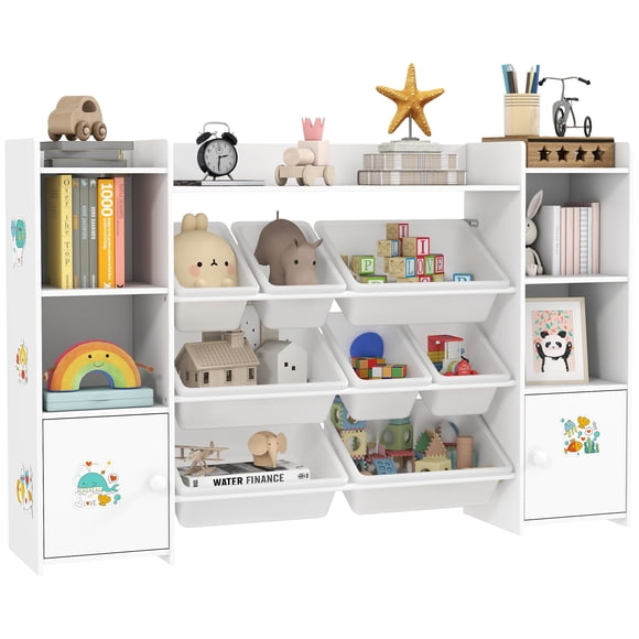 Qaba Kids Toy Storage Organizer with 8 Removable Storage Bins, White