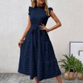 thumbnail image 1 of Ovzne Robes Grande Taille pour Femmes aux Formes Robe pour Femme Mode Femmes Été Décontractée à Col Rond à Volants à Manches Courtes Robe Unie Robe Grande Taille à Manches Courtes Liquidation, 1 of 6