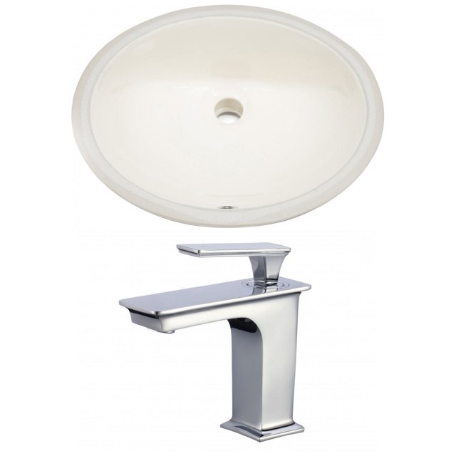19.5-in. W CUPC Oval Bathroom Undermount Sink Set In Biscuit - Chrome Hardware AI-22955