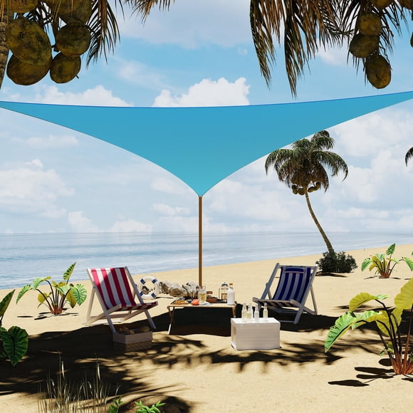 Voile d'Ombrage Triangulaire 12x12x12 Pi - Toile d'Ombrage anti-UV - Pare-Soleil Extérieur pour Patio, Cour Arrière, Terrasse, Jardin, Cour - Conception en Tissu Respirant - Durable et Résistant aux Intempéries - Bleu
