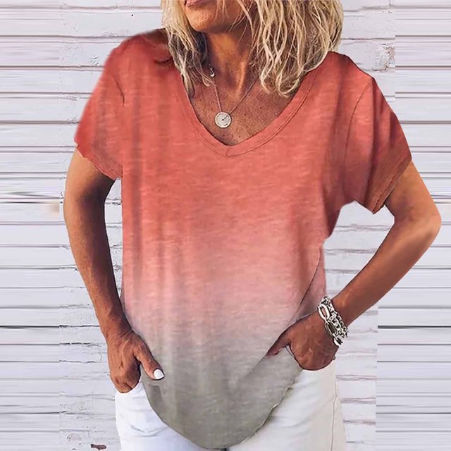 T-shirt Décontracté à Col en V pour Femmes, Blouse à Manches Courtes, Hauts, Grande Taille