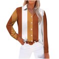 thumbnail image 1 of cfhntfmh Womens Color Block Shirts Soft Collared Long Sleeve Loose Buttons down Blouses Casual Fall Tunic Tops, 1 of 4