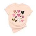thumbnail image 1 of XMMSWDLA Femmes Saint-Valentin Mignons Cœurs Pêche T-Shirts Graphiques Col Rond Manches Courtes T-Shirts d'Été Beige Hauts de Printemps pour Femmes 2024, 1 of 6