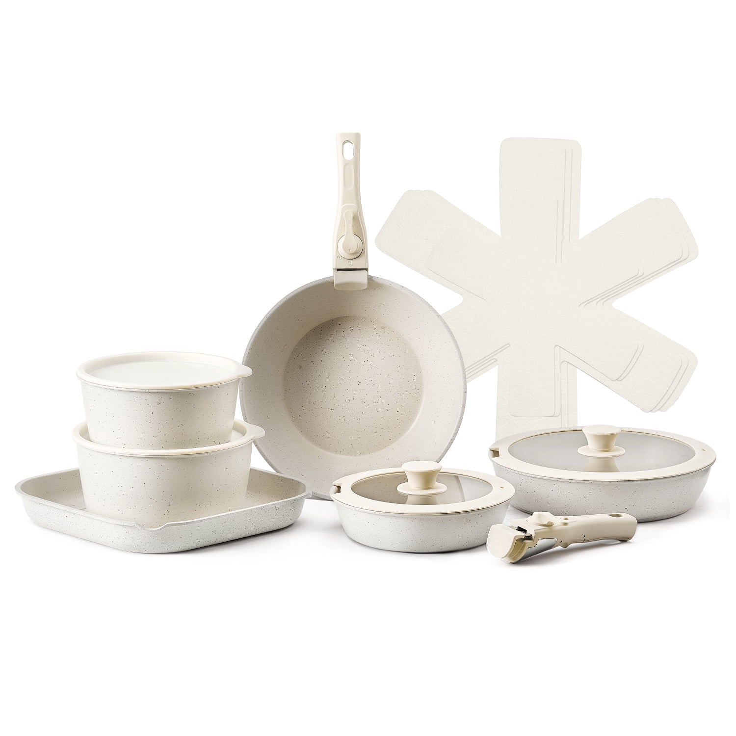 KFFKFF 17 Piece Pots and Pans Set Nonstick, Detachable Handle Cookware, Space Saving Induction cookware set, Kitchen RV Cooking Sets, with Frying, Sauce, Saute
