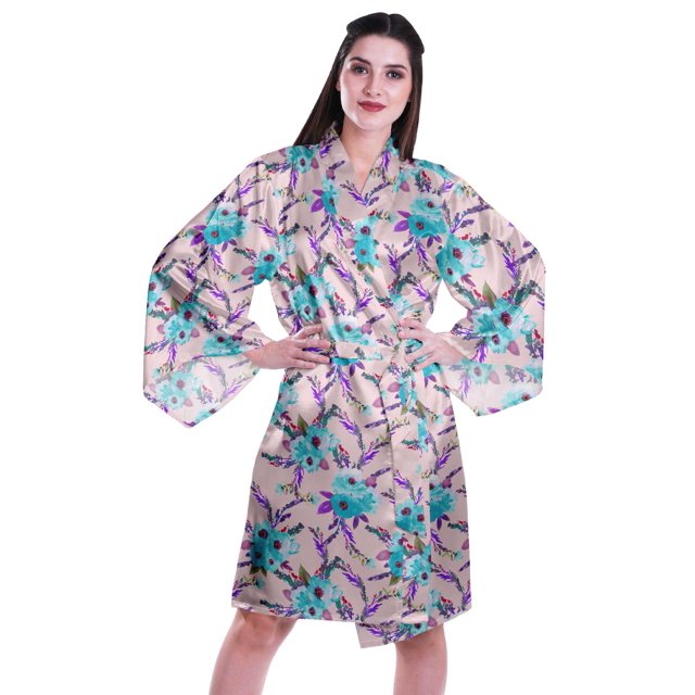 Moomaya Printed Womens Kimono Sleeve Robes Satin Silk Getting Ready Bridal Robe Coverup