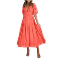 thumbnail image 2 of LOVZFMLL Robe Longue Décontractée pour Femme à Manches Bouffantes, Col en V, Orange, P, 2 of 9