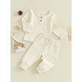 thumbnail image 3 of Faithtur Toddler Boys 2PCS Pants Sets Long Sleeve Crewneck Button Tops and Solid Color Pants Sets, 3 of 9