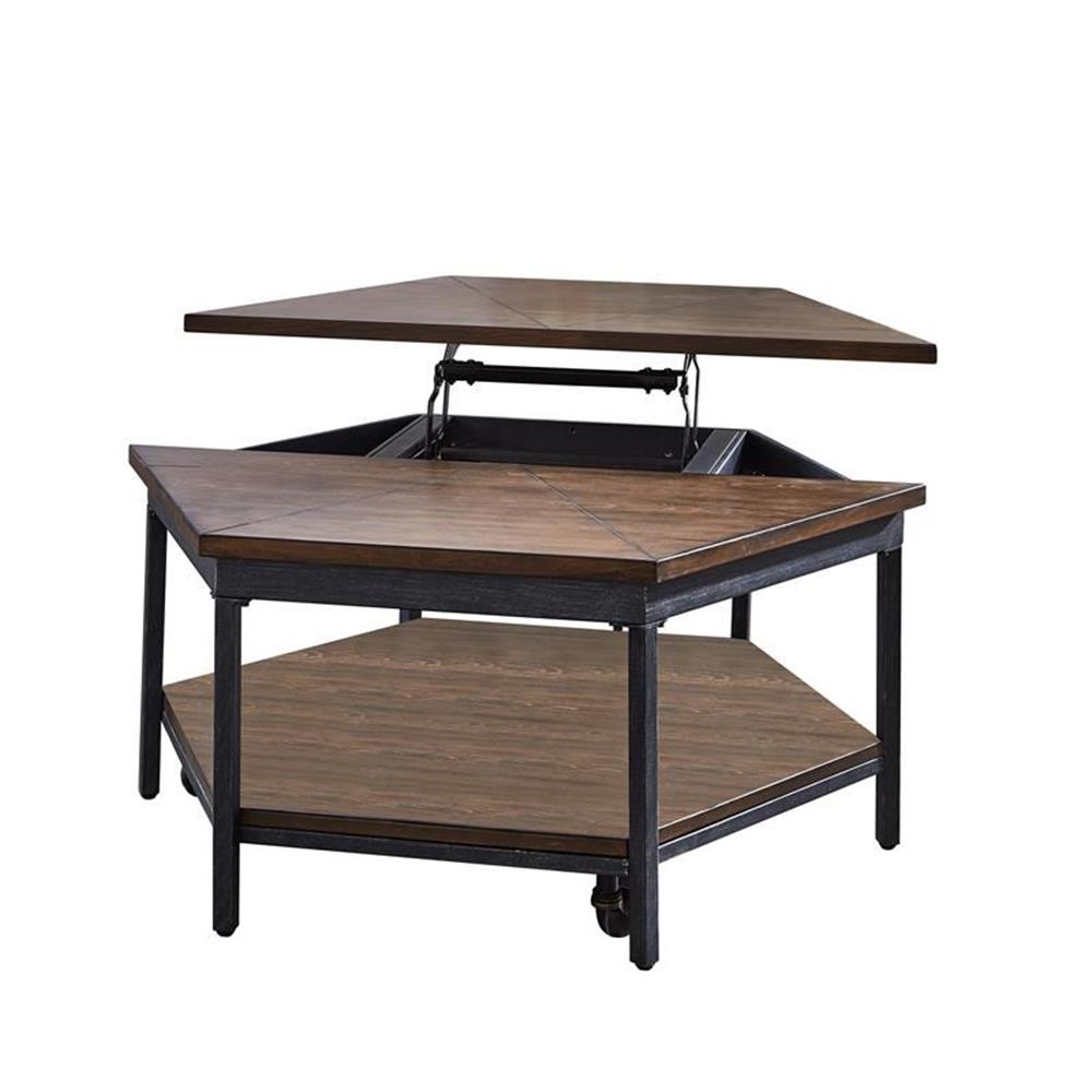 Steve Silver Co. Ultimo Hexagon Lift-Top Cocktail Table with Casters and Stylish Lower Shelf, Mocha Chocolate